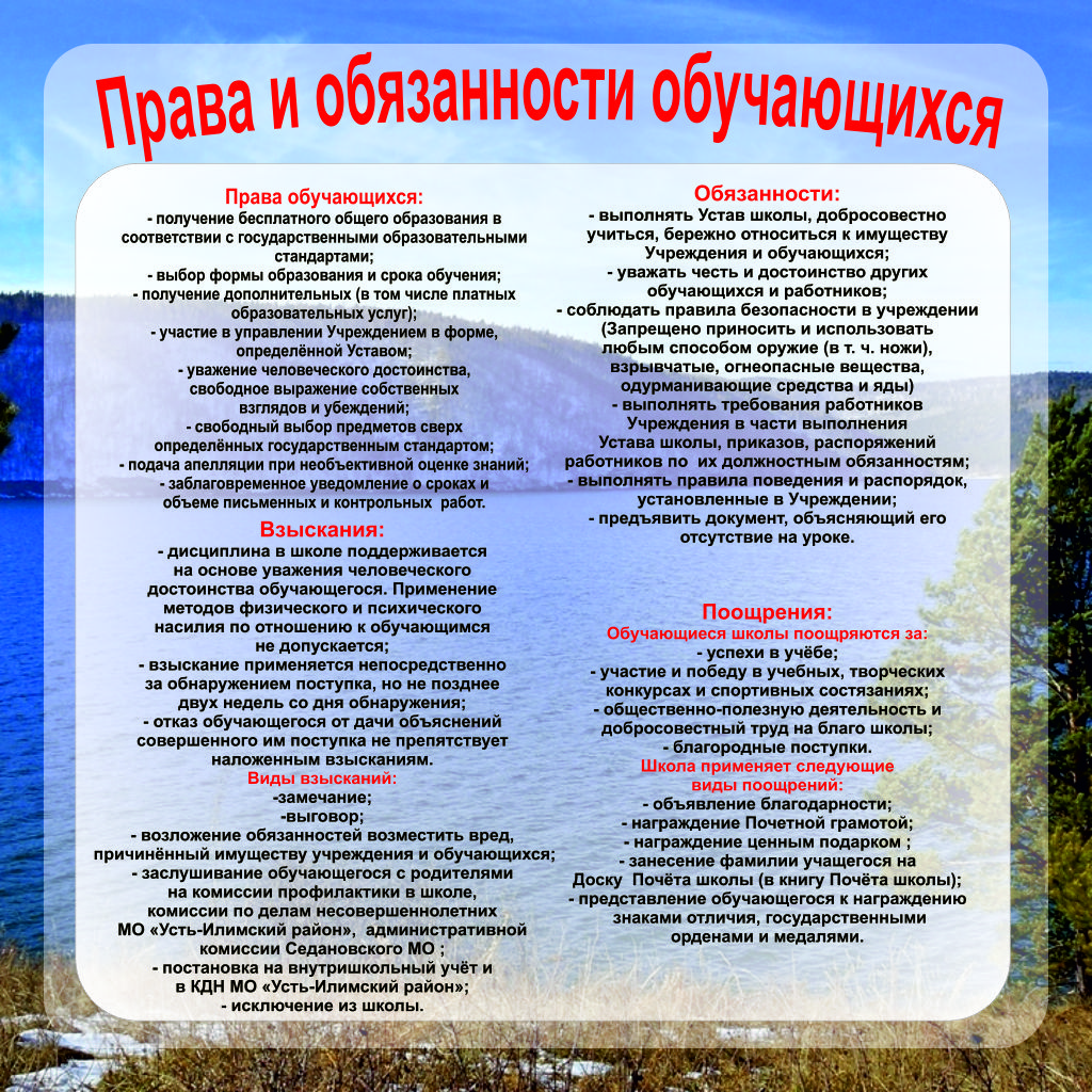 Правила обучения. Права и обязанности учащегося.